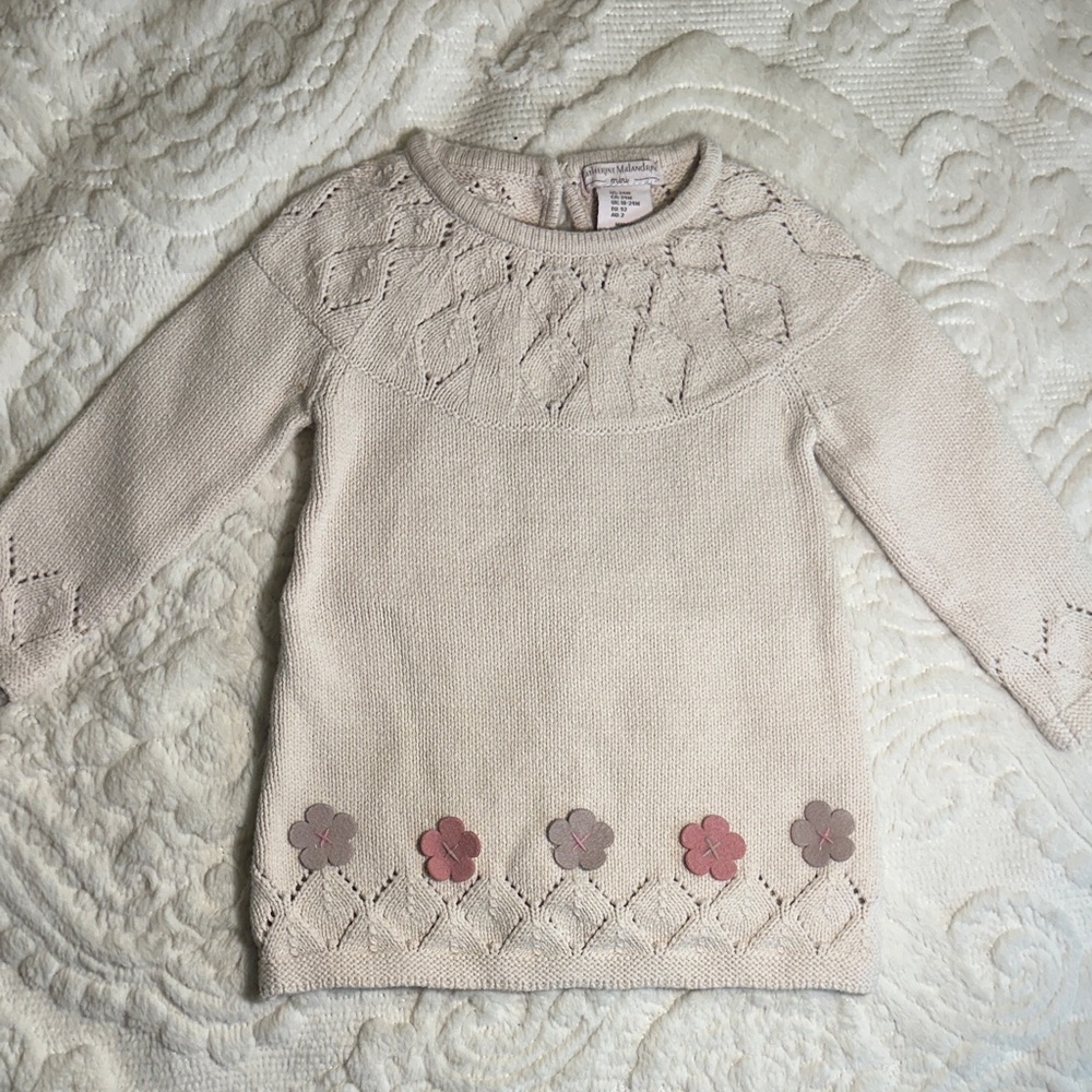 Catherine Malandrino Cream girls toddler pullover sweater with floral accents